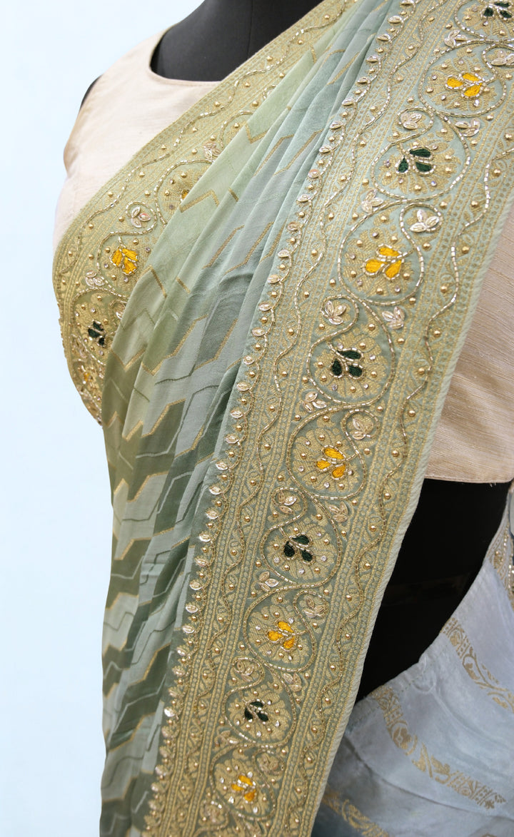Slate Blue designer banarasi saree
