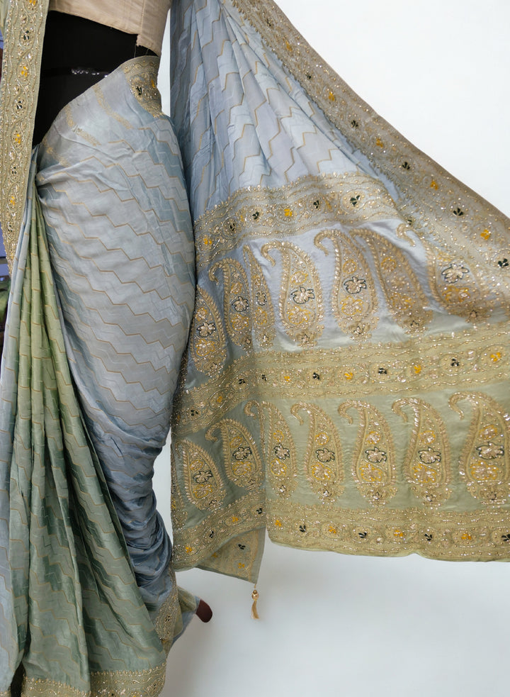Slate Blue designer banarasi saree