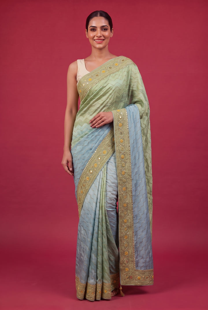 Slate Blue Designer Banarasi Saree