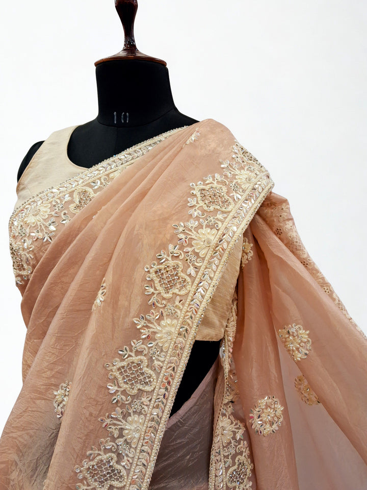Chiku color designer saree