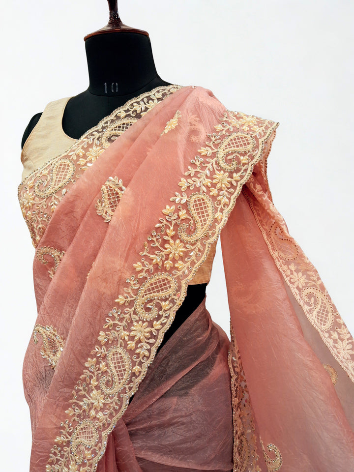 Dusty blush pink designer saree
