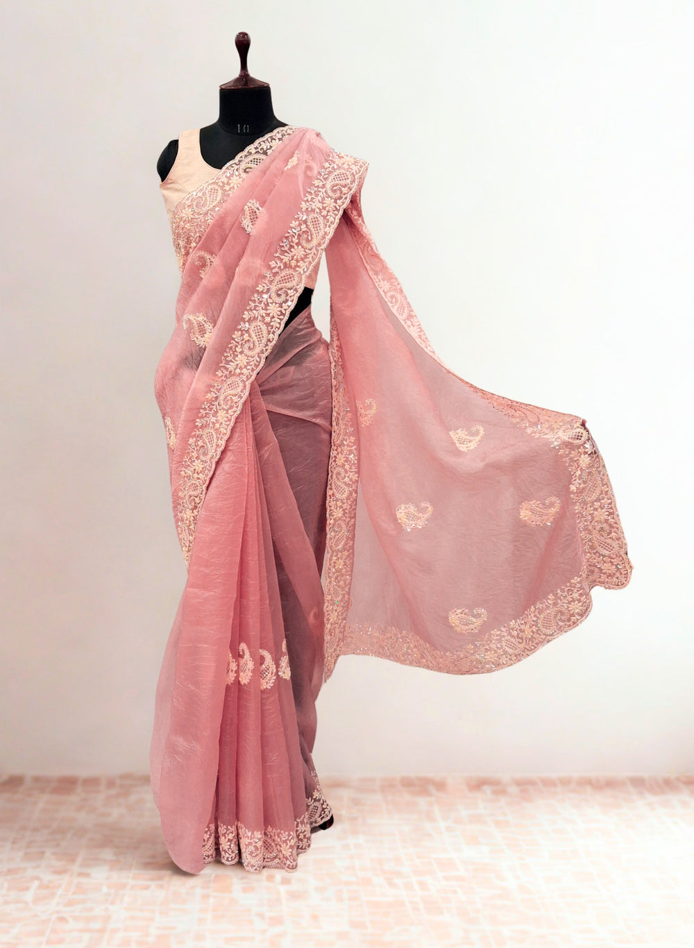 Dusty Blush Peach Designer Saree