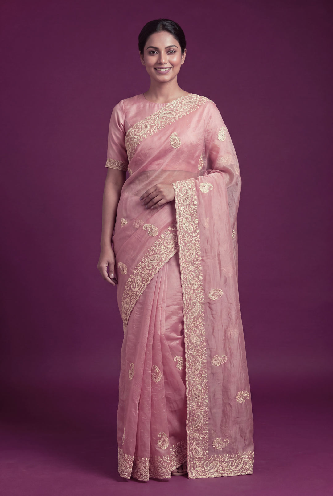 Dusty Blush Peach Designer Saree