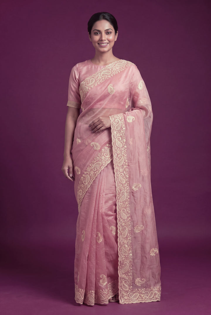 Dusty Blush Peach Designer Saree