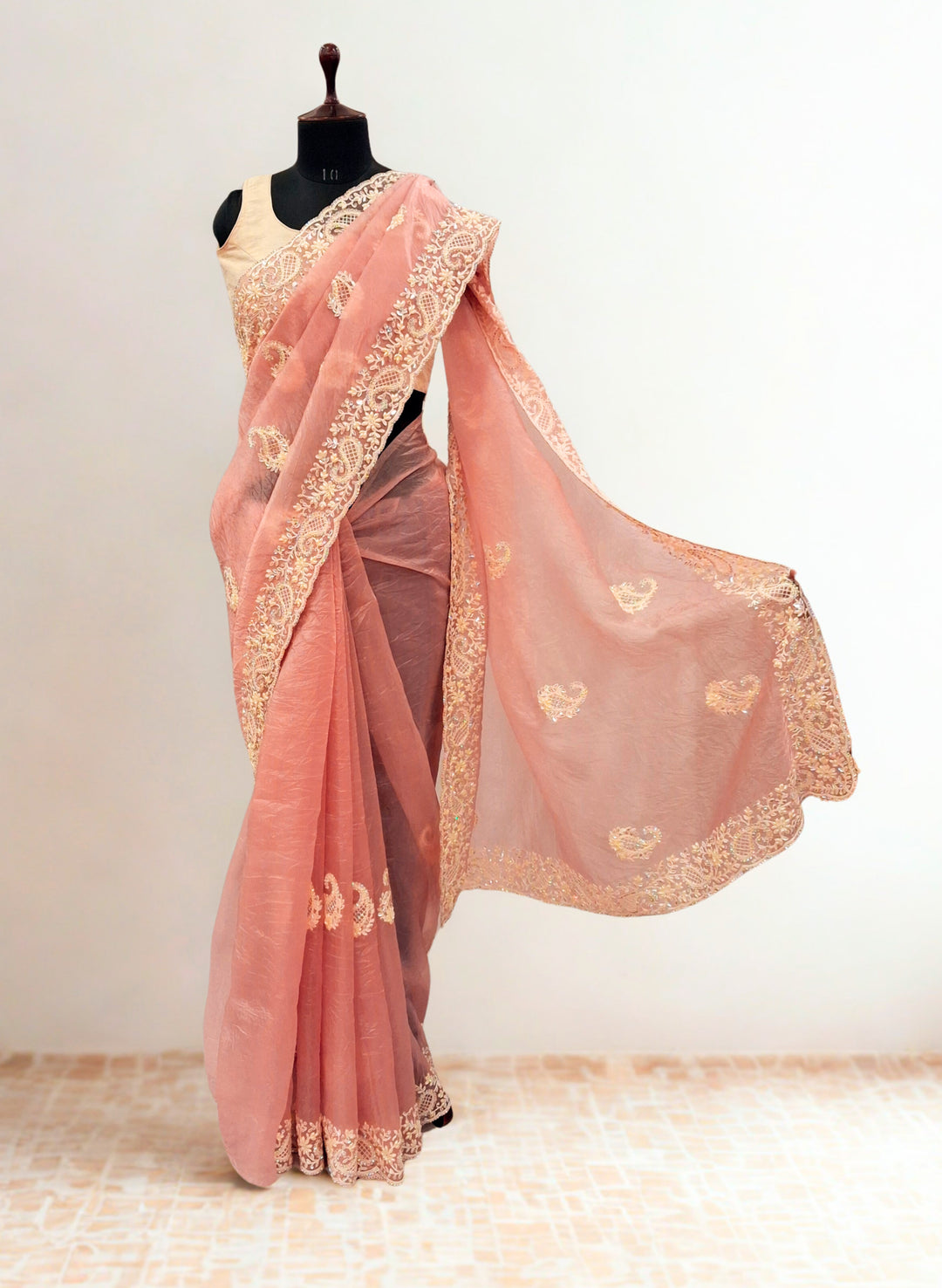 Dusty blush pink designer saree