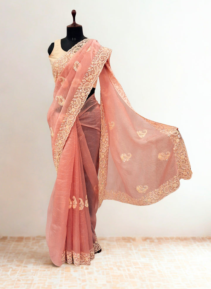 Dusty blush pink designer saree