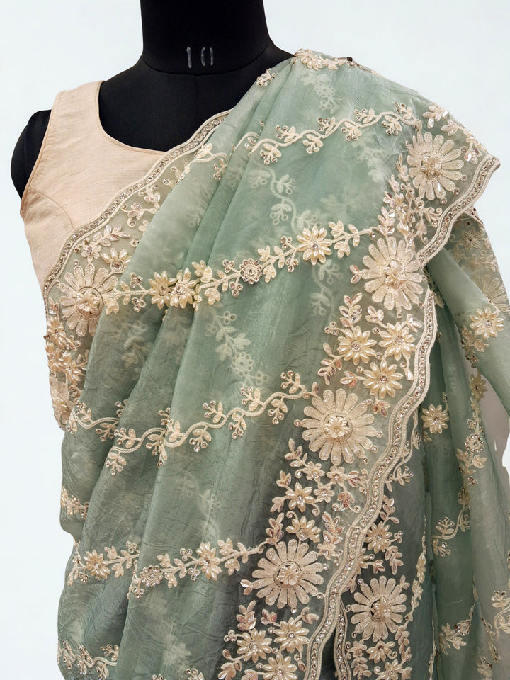 Sage green designer saree