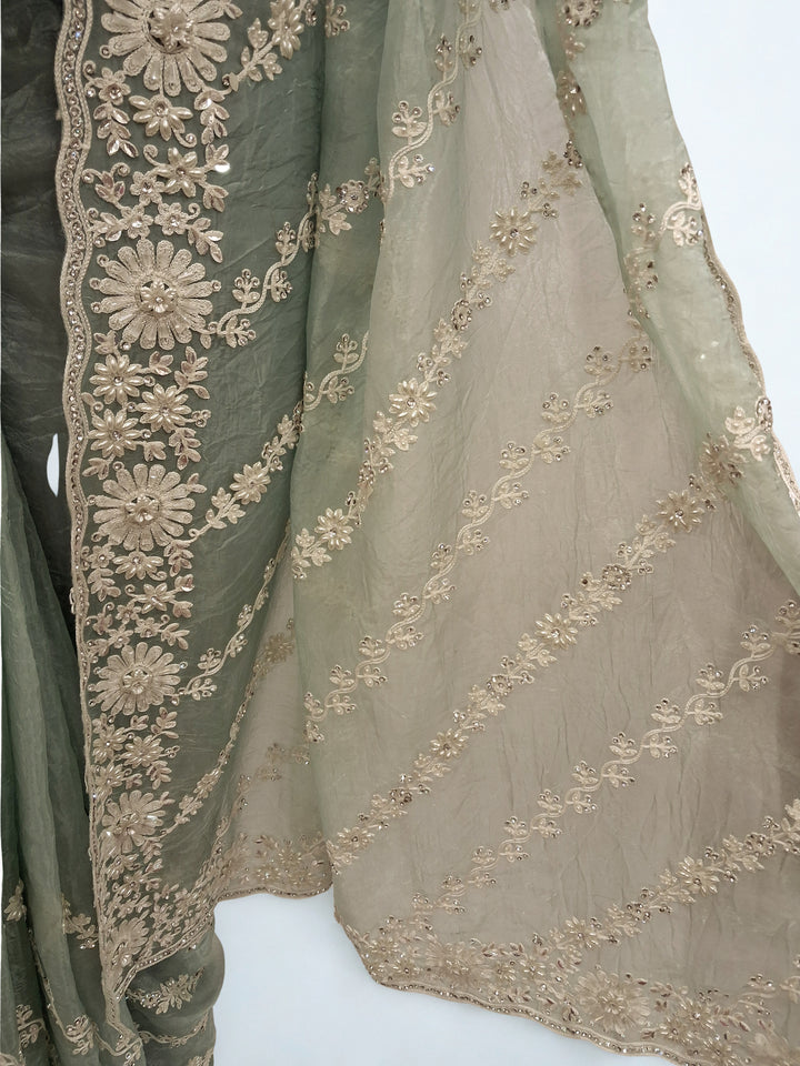 Sage green designer saree