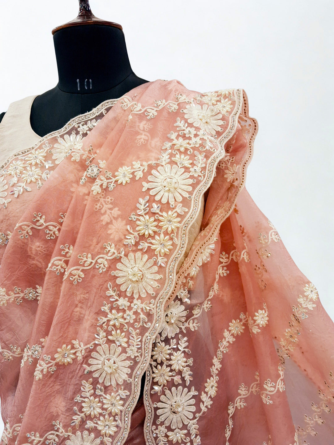 Peach pink designer saree