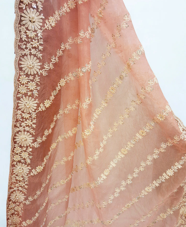 Peach pink designer saree