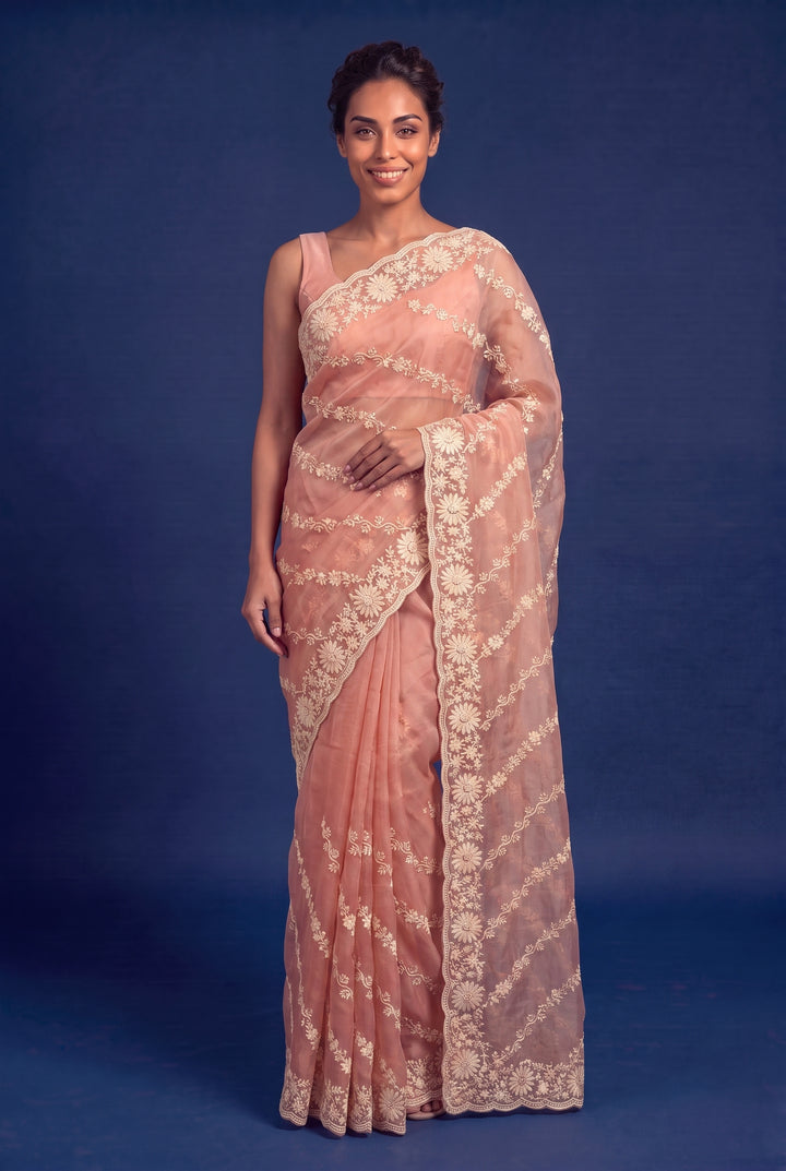 Peach Pink Designer Saree