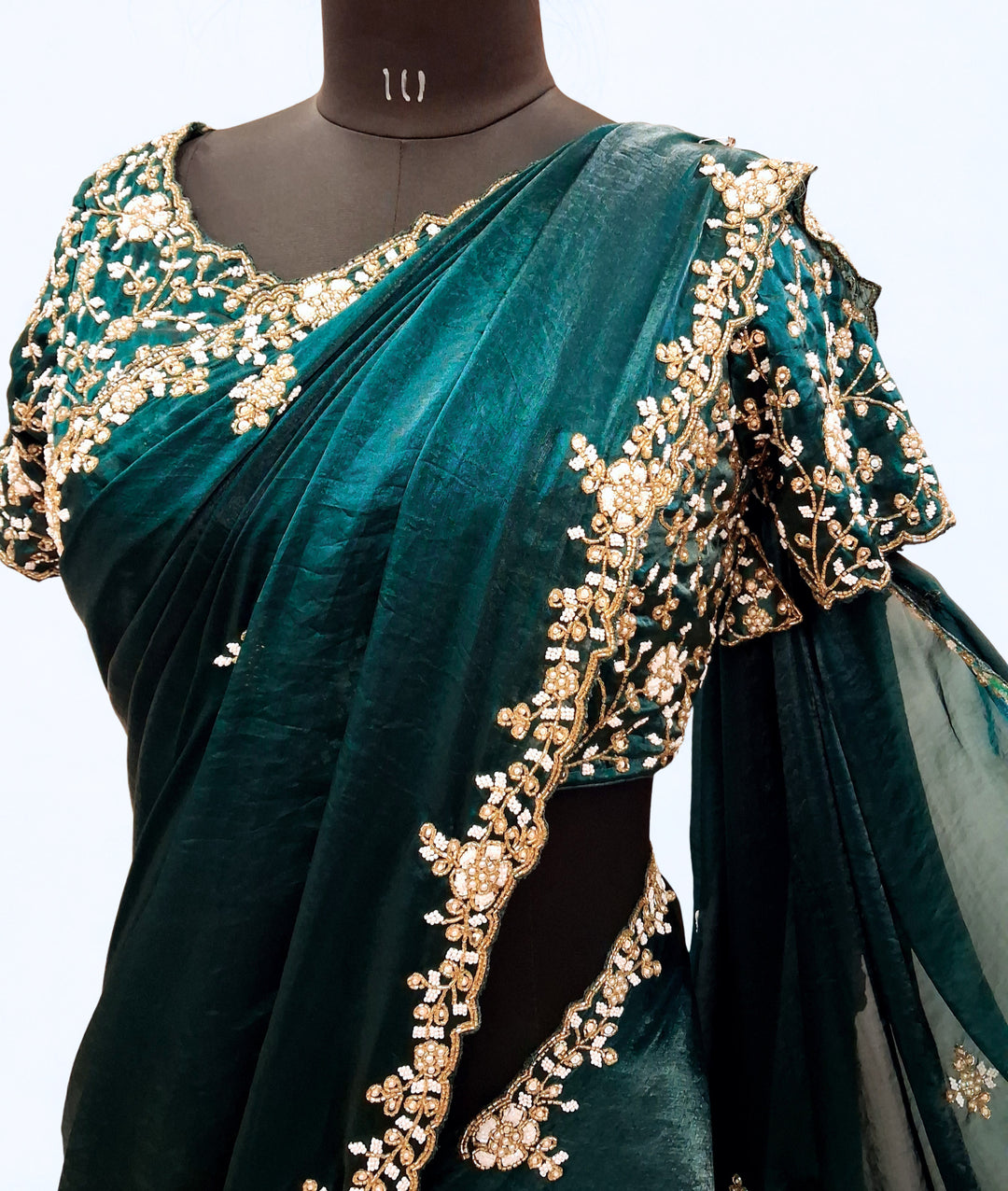 Teal blue designer saree