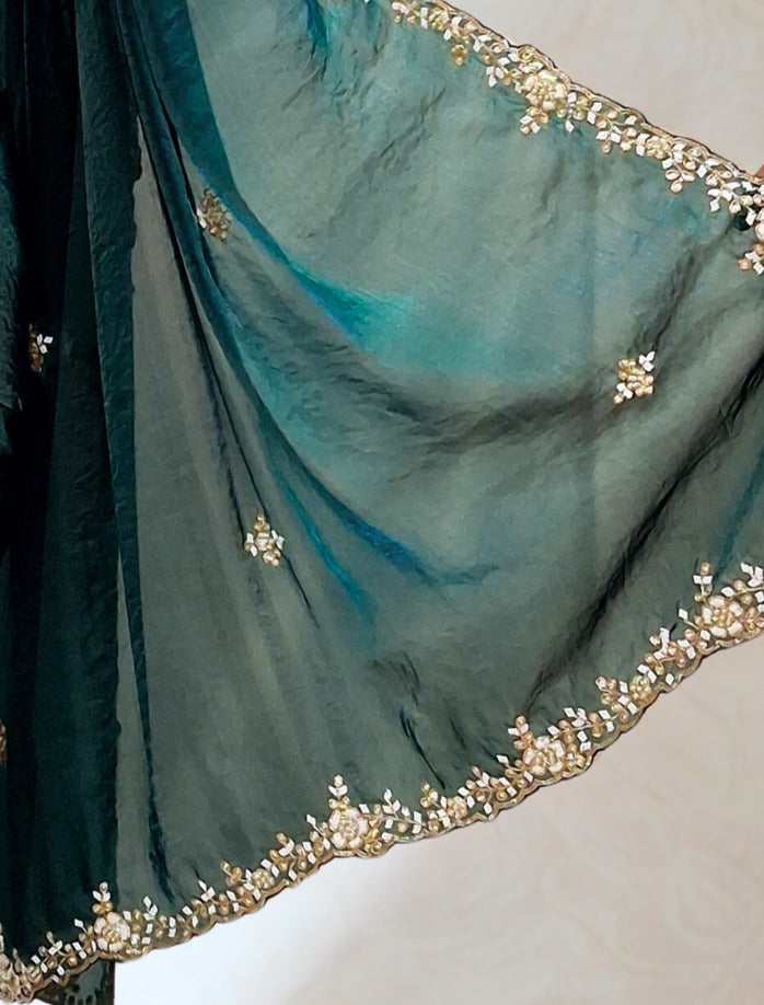 Teal blue designer saree