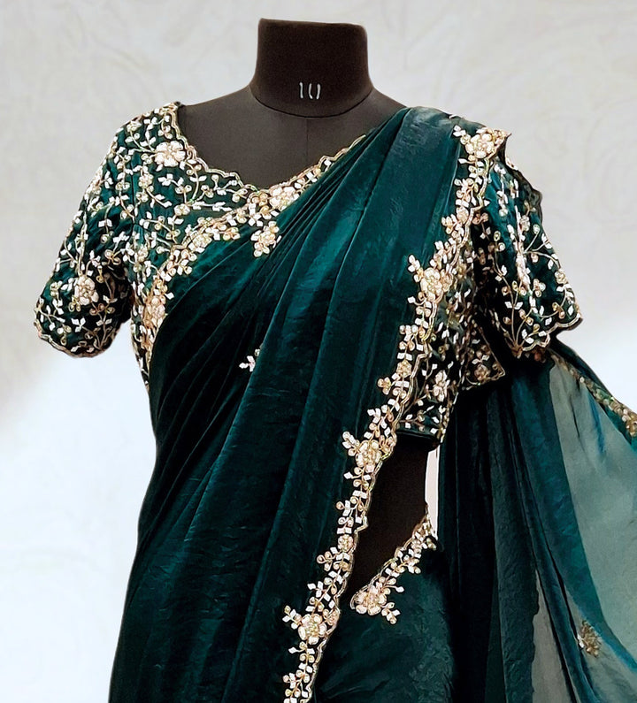 Teal blue designer saree