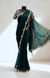 Teal blue designer saree