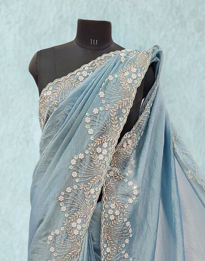 Sky blue designer saree