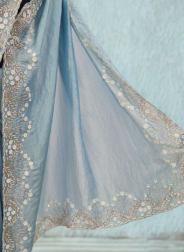 Sky blue designer saree