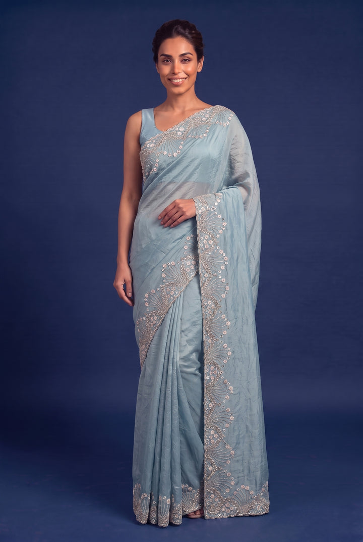Sky Blue Designer Saree