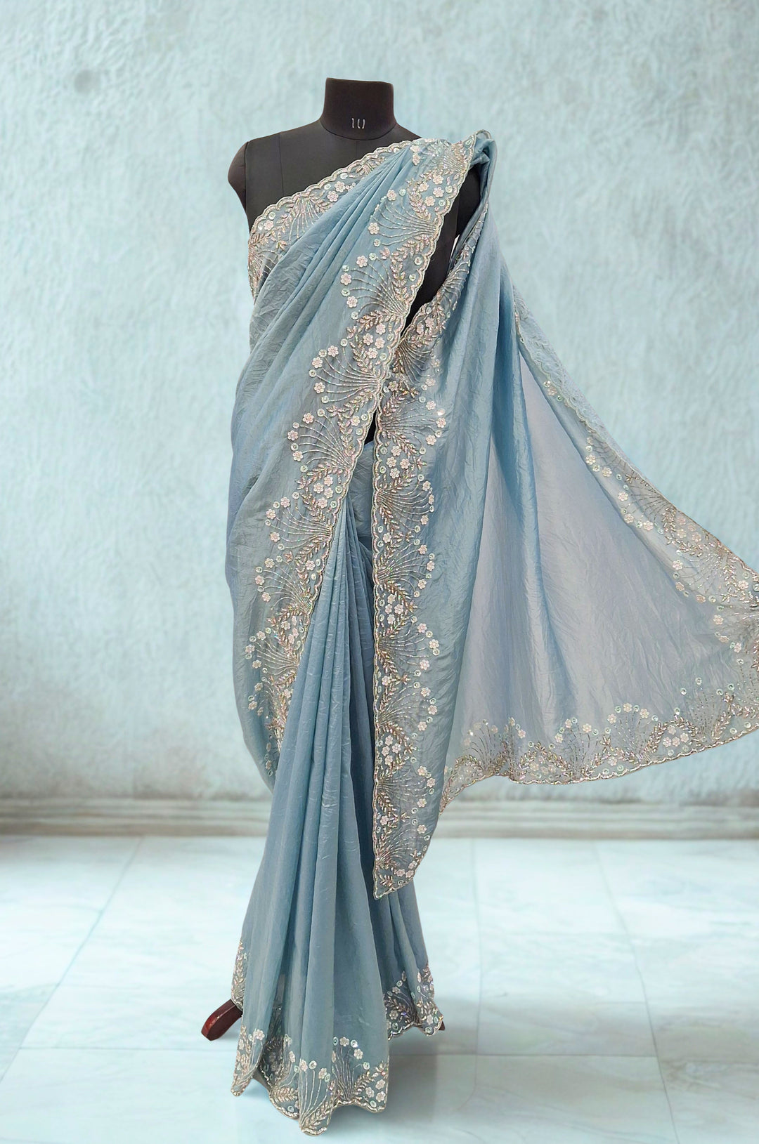Sky blue designer saree