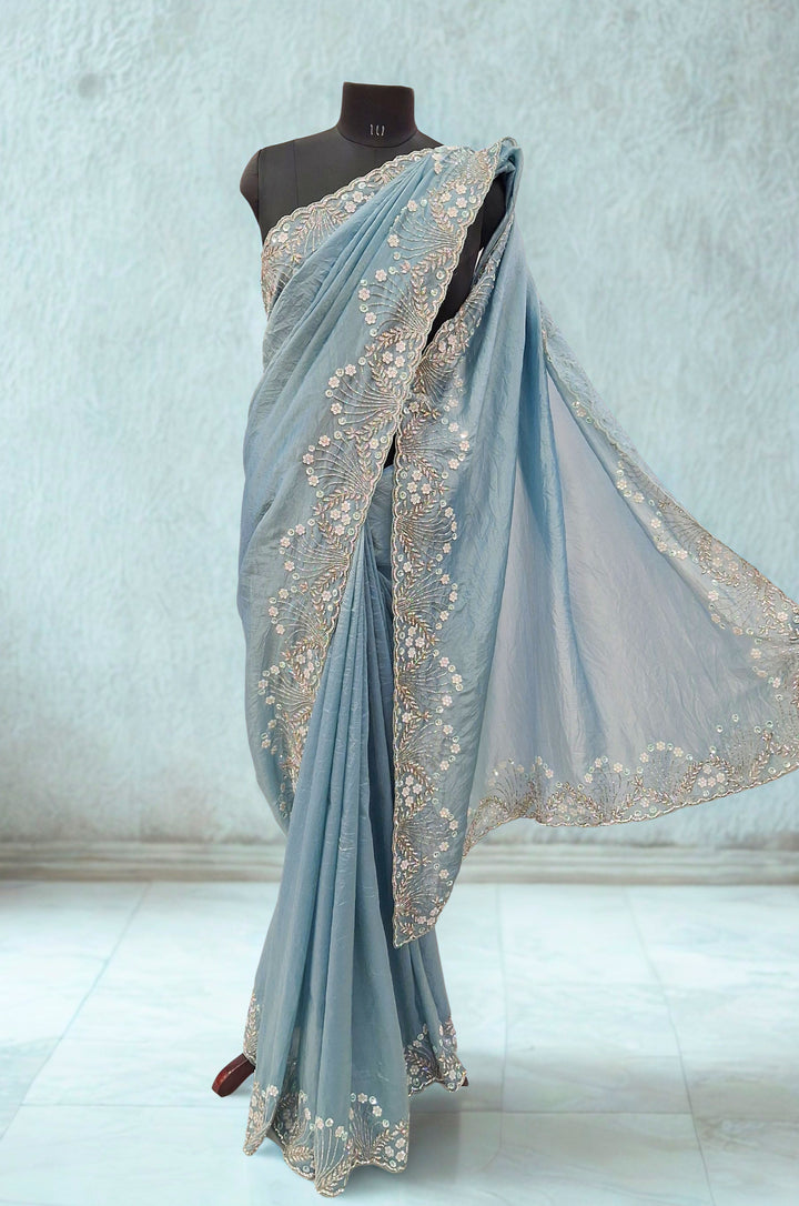 Sky blue designer saree