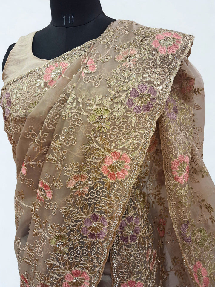 Earthy grey designer saree