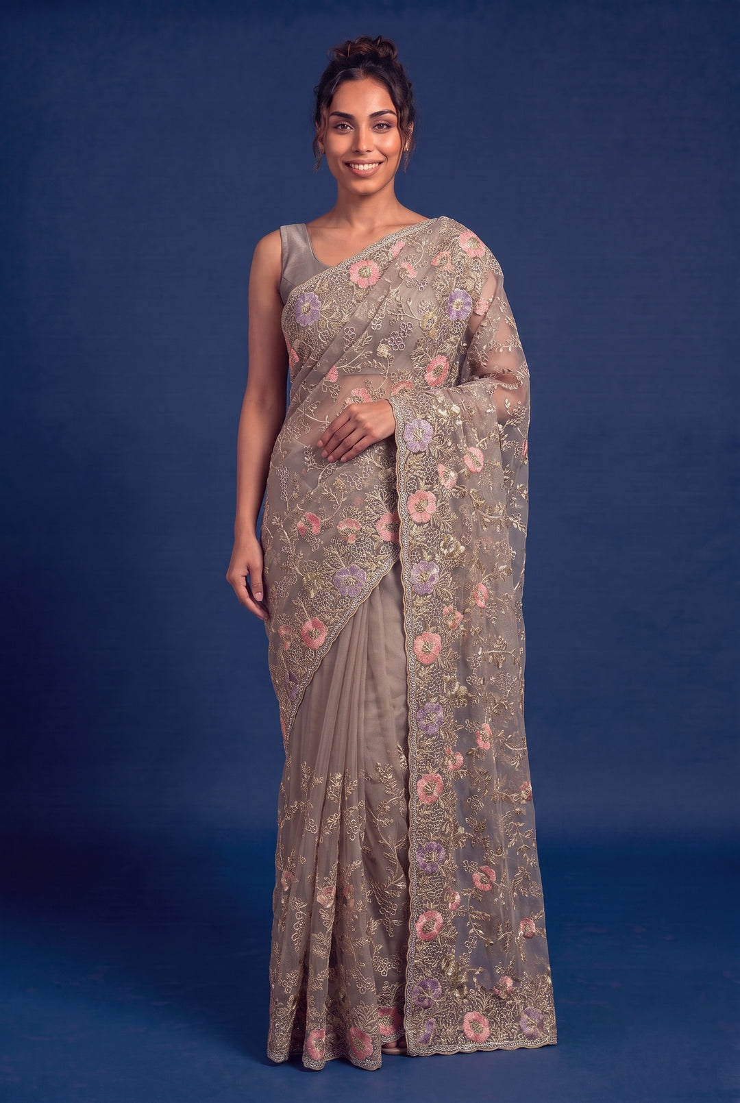 Earthy Grey Designer Saree