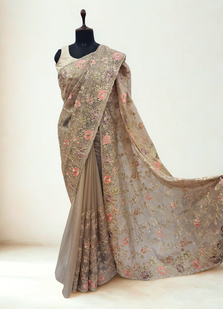 Earthy grey designer saree