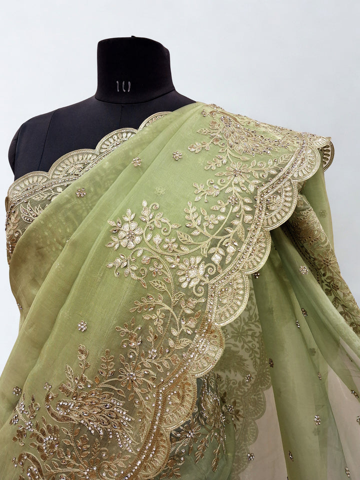 Pista green designer saree