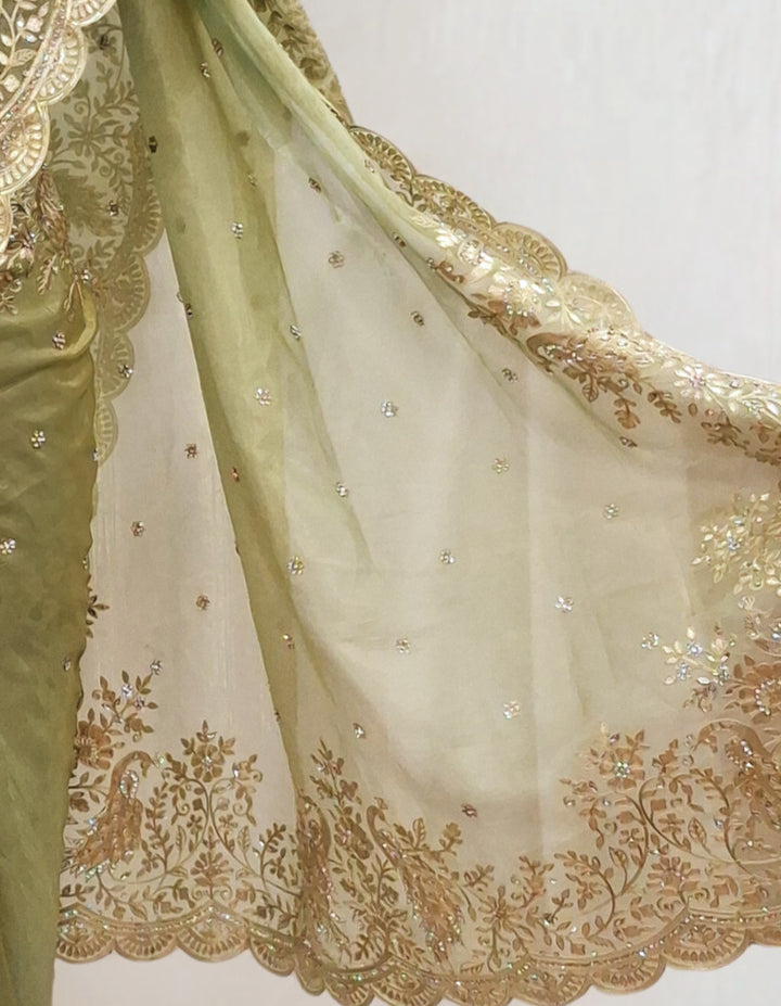 Pista green designer saree
