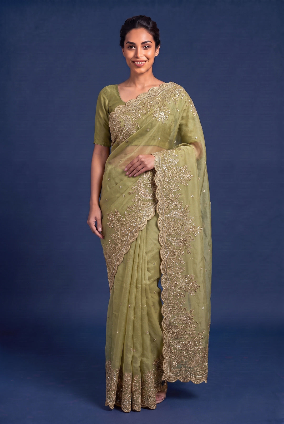 Pista Green Designer Saree