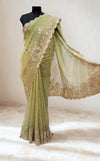 Pista green designer saree