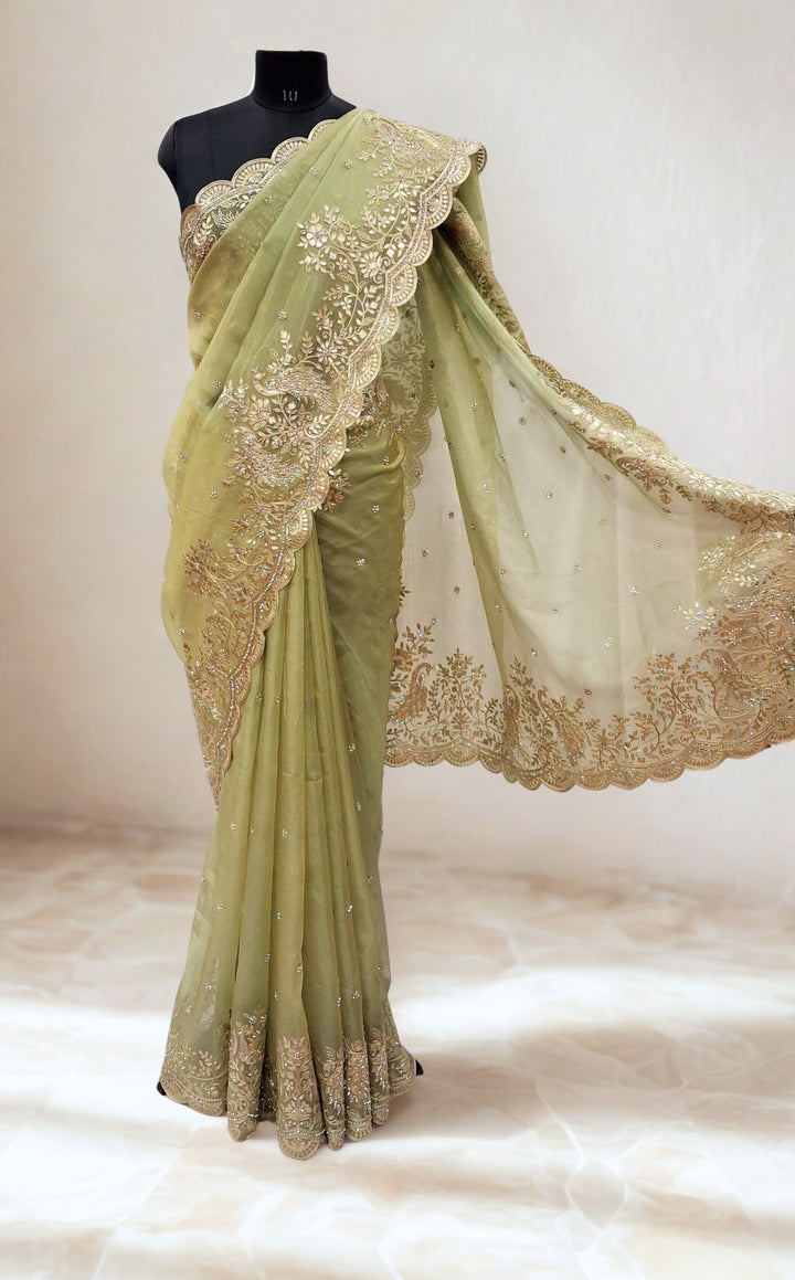 Pista green designer saree
