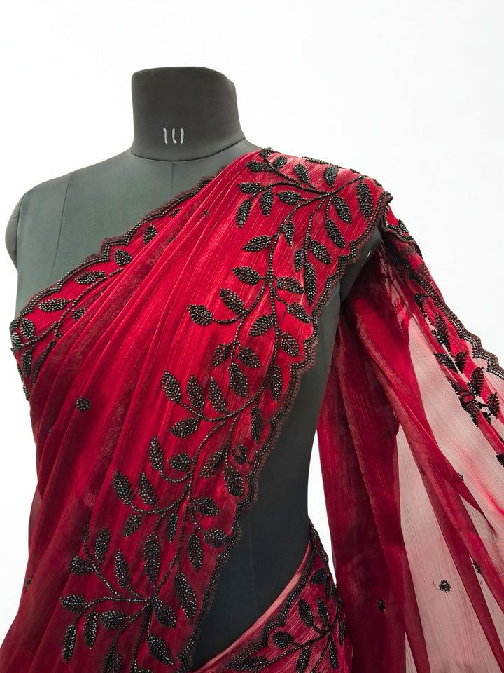 Maroon designer saree