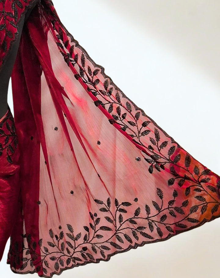 Maroon designer saree