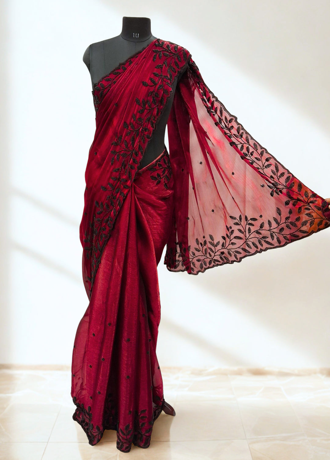 Maroon designer saree