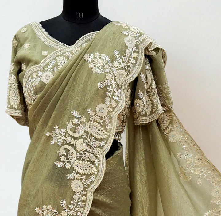 Pista green designer saree