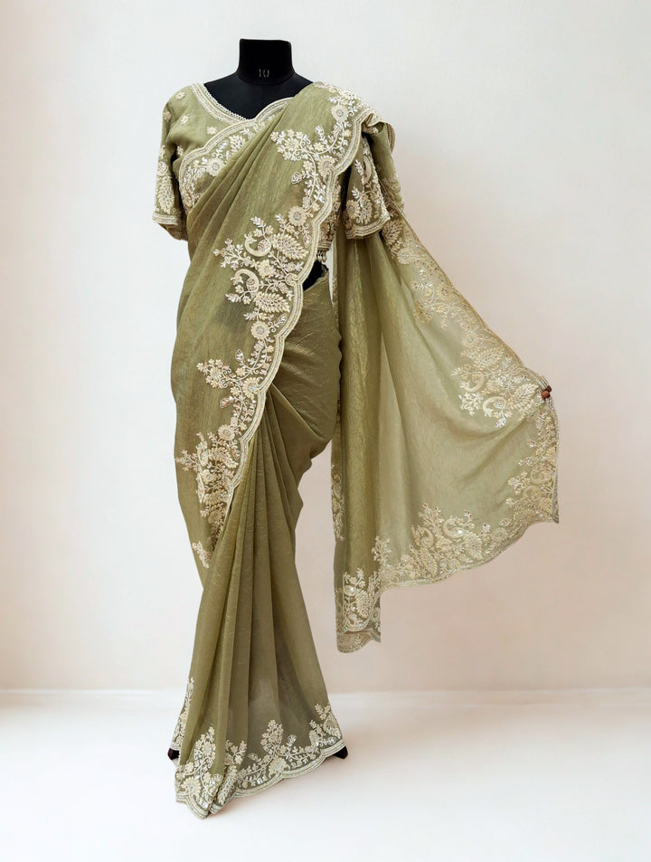 Pista green designer saree