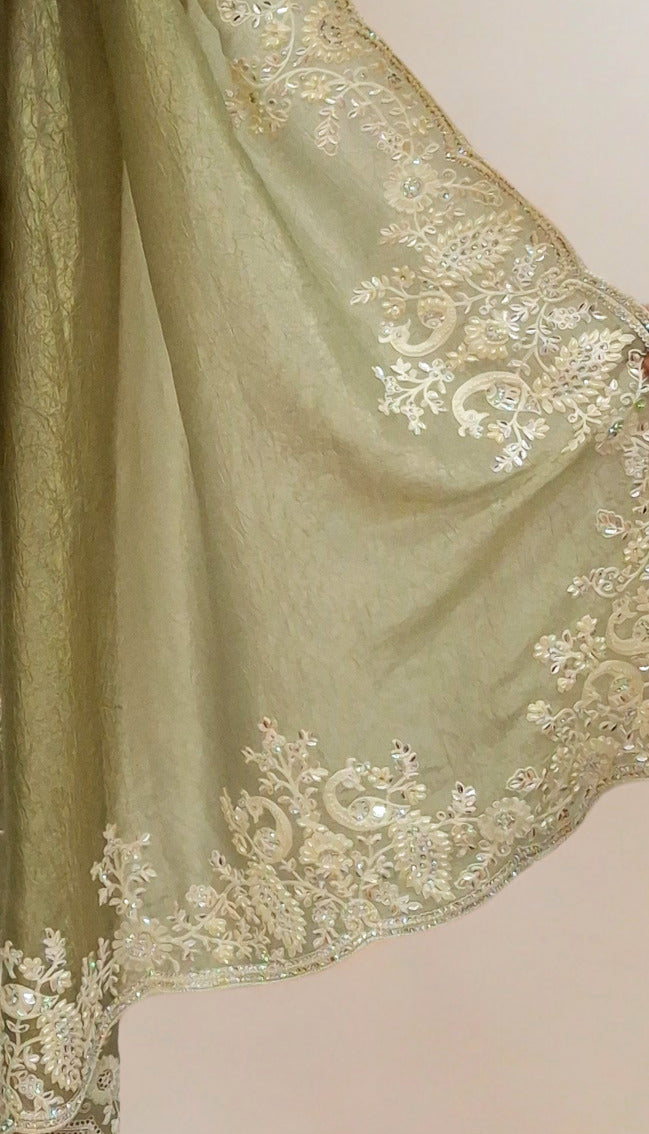 Pista green designer saree