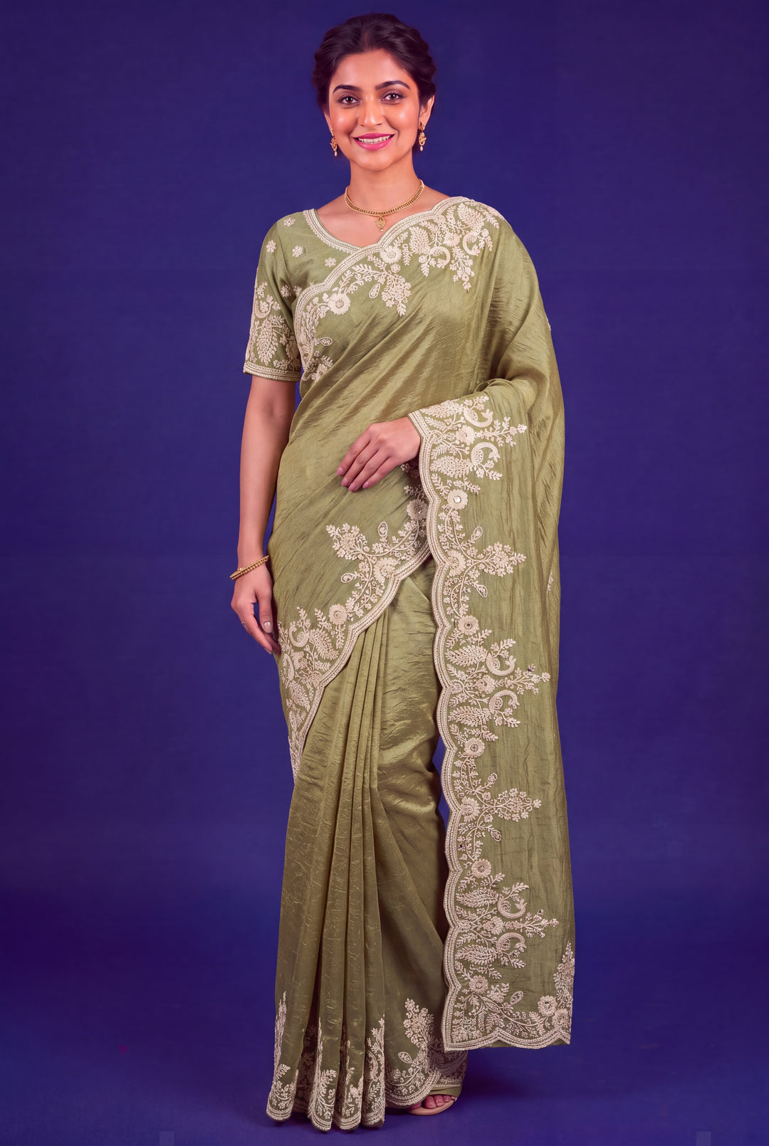 Pista Green Designer Saree
