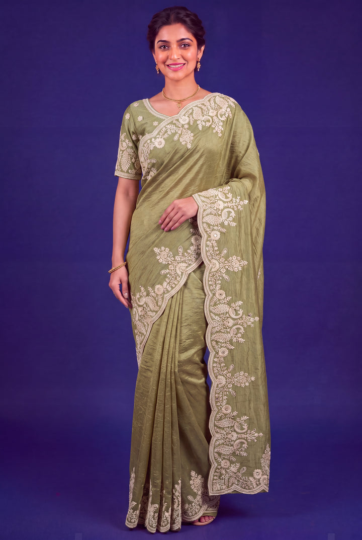 Pista Green Designer Saree