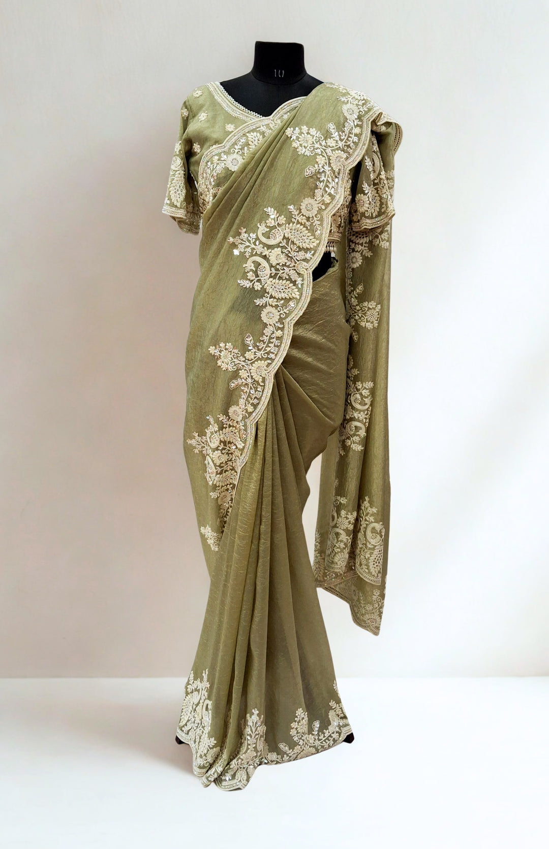 Pista green designer saree