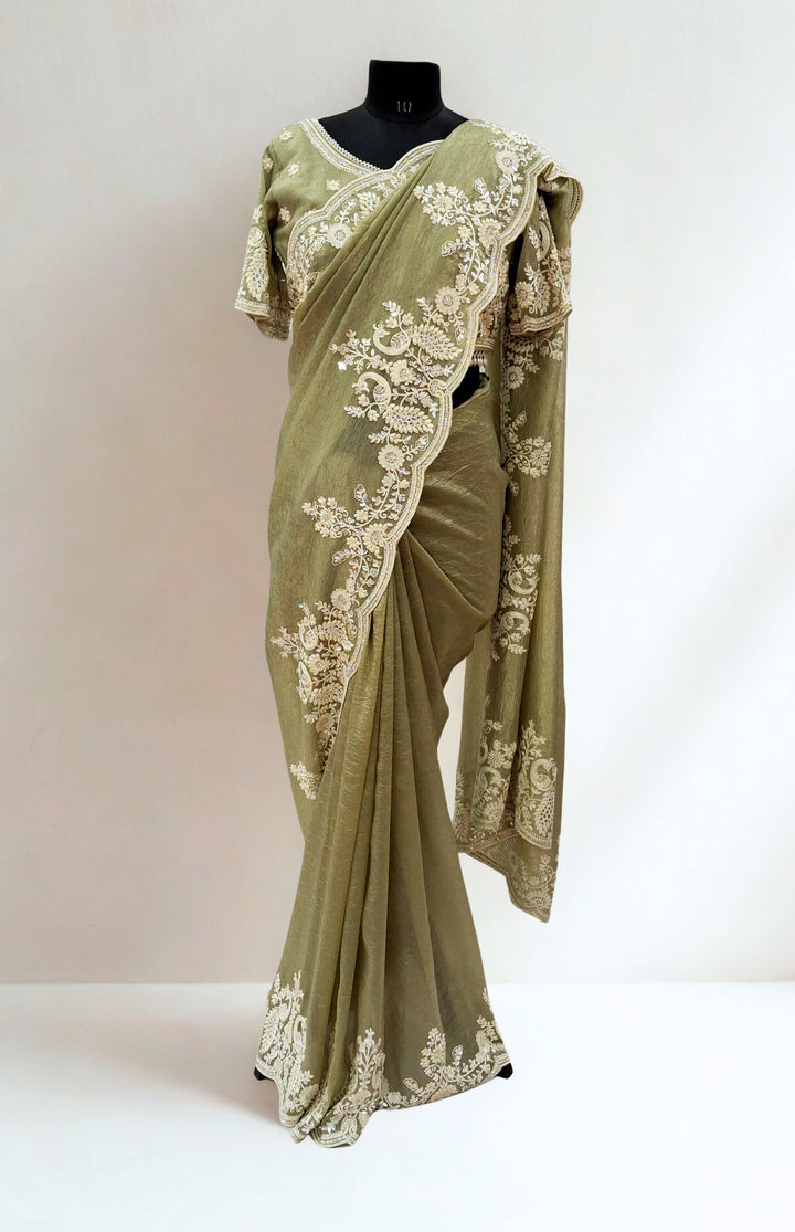 Pista green designer saree