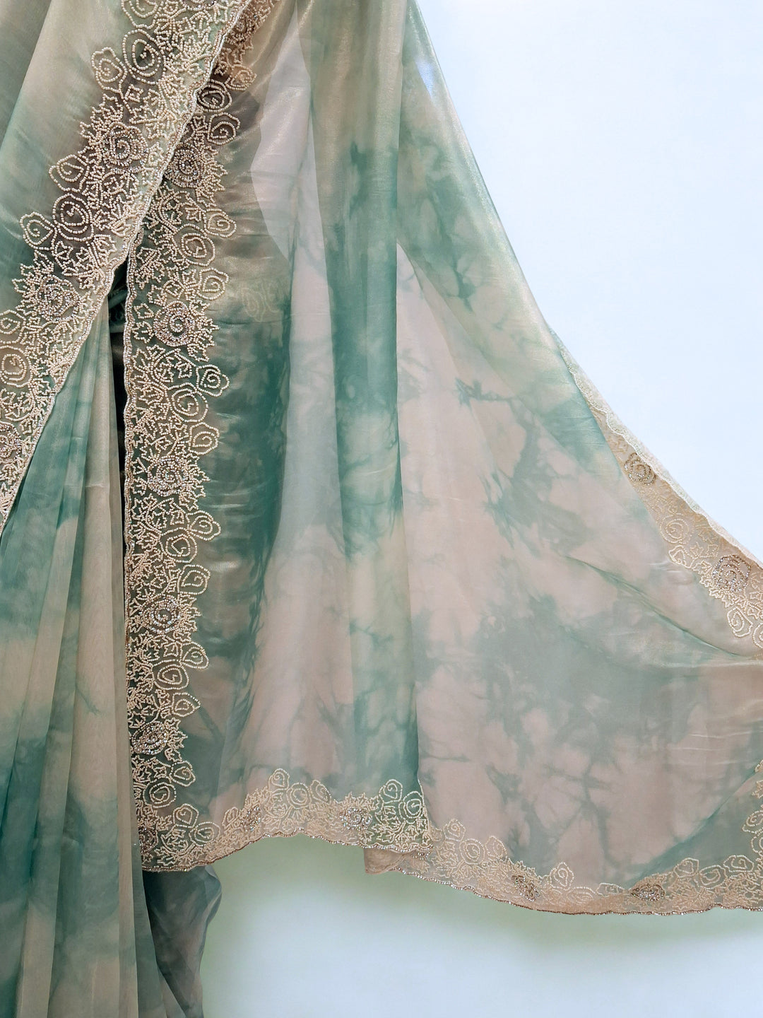 Sea green tie die designer saree