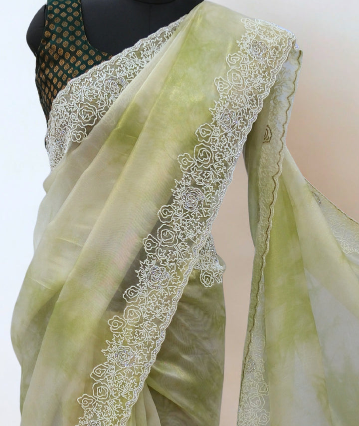 Pista tie die designer saree