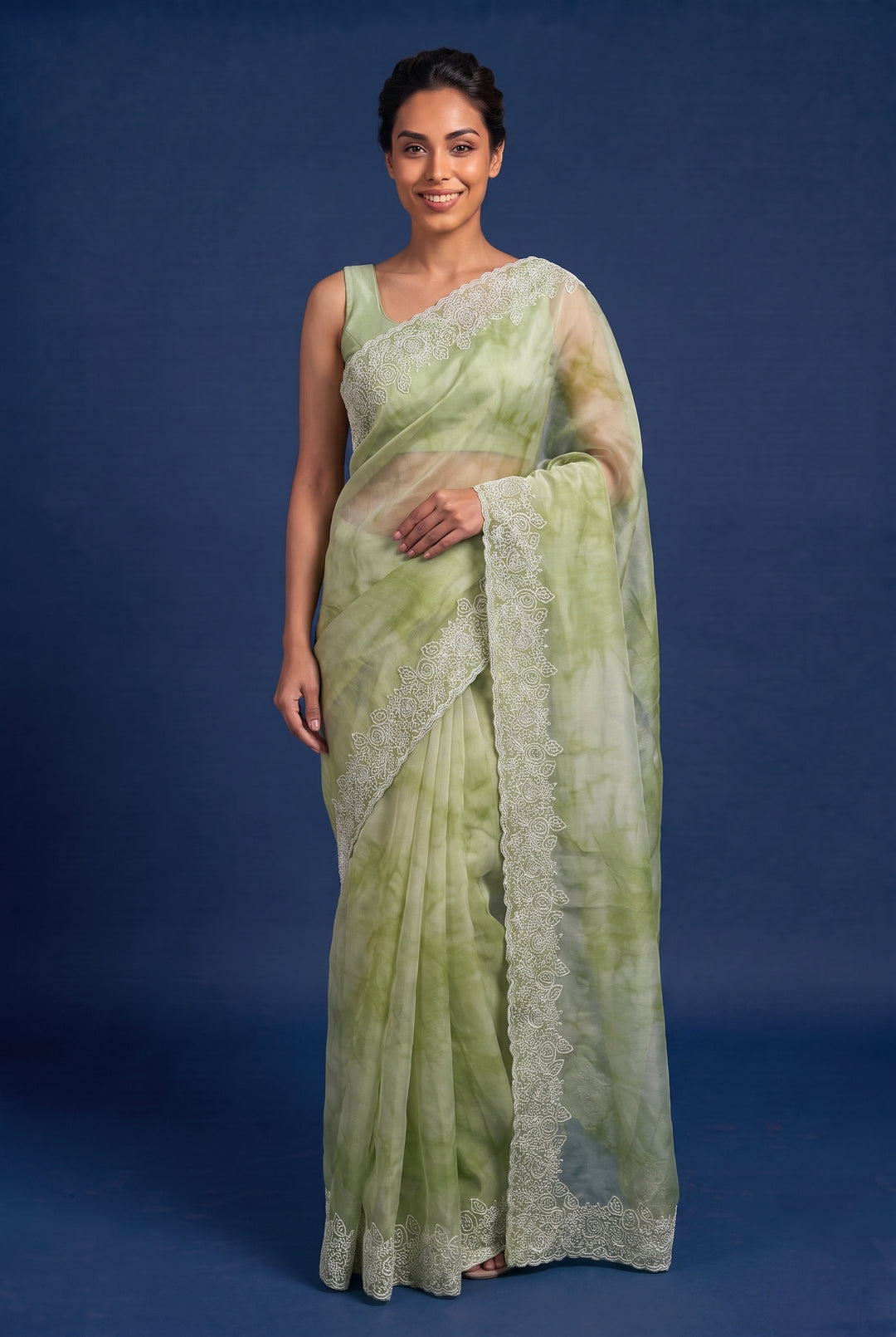 Pista Tie Die Designer Saree