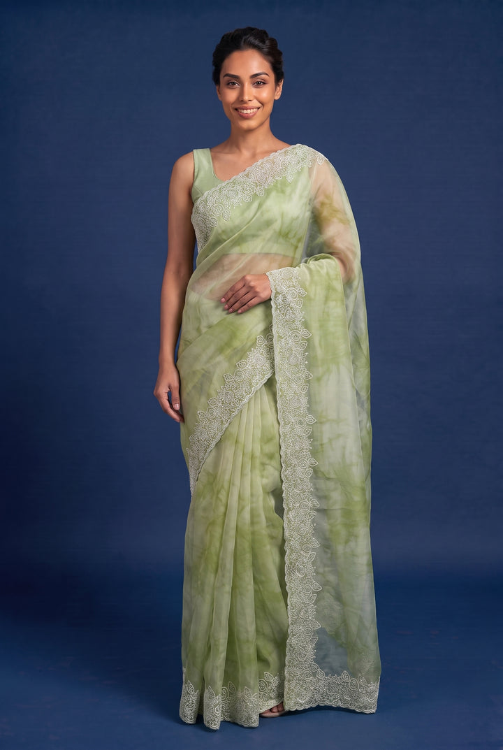 Pista Tie Die Designer Saree