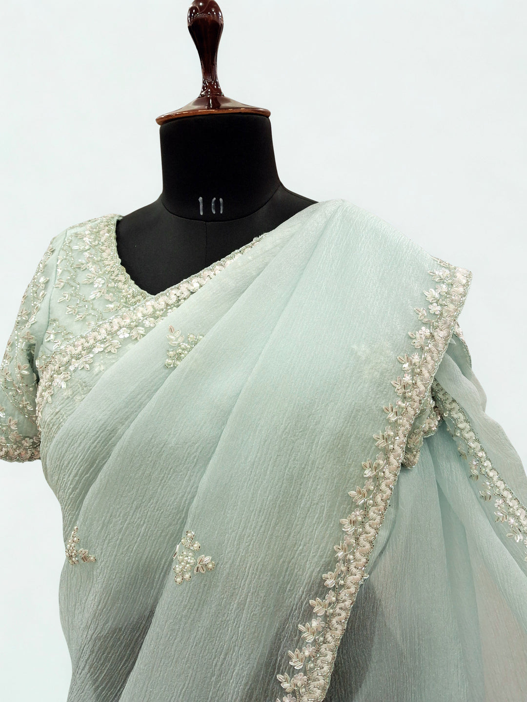 Mint green designer saree
