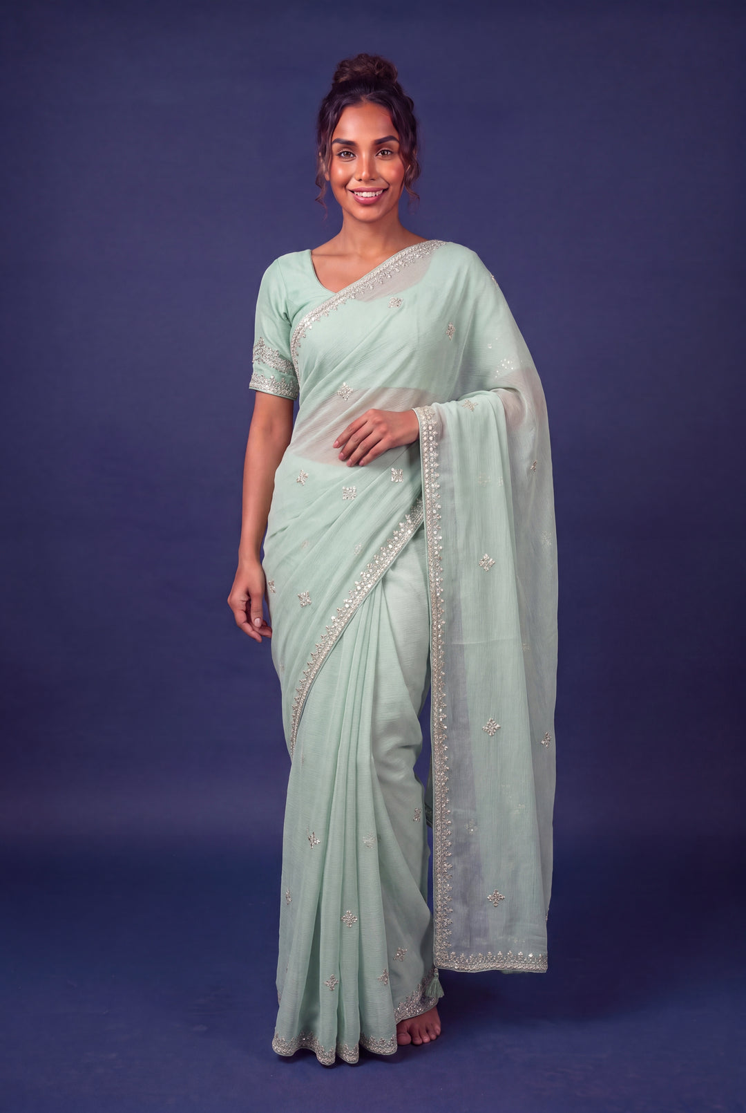 Mint Green Designer Saree