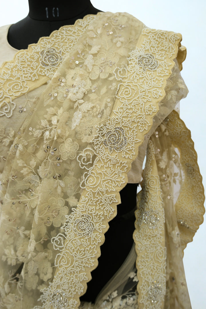 Cream designer saree