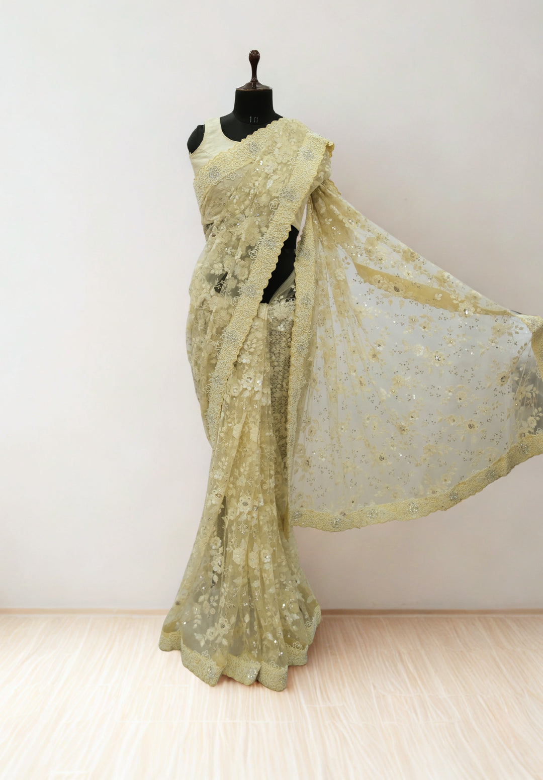 Cream designer saree